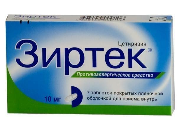 Medicamento antihistamínico Zirtek para el tratamiento de la dermatitis de contacto