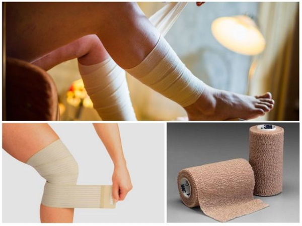 Forbinde benene med en elastisk bandage efter operationen, med åreknuder, trombose, ødem