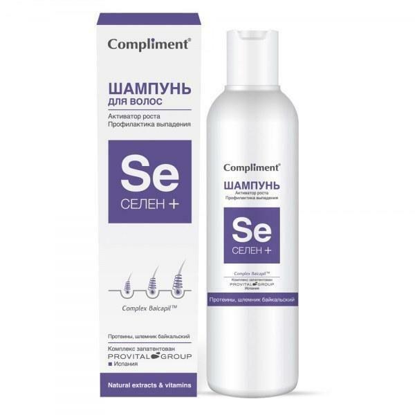 Composants actifs Compliment Selenium Shampoo-Activator pénètre profondément dans la peau, la saturant avec des vitamines et des minéraux