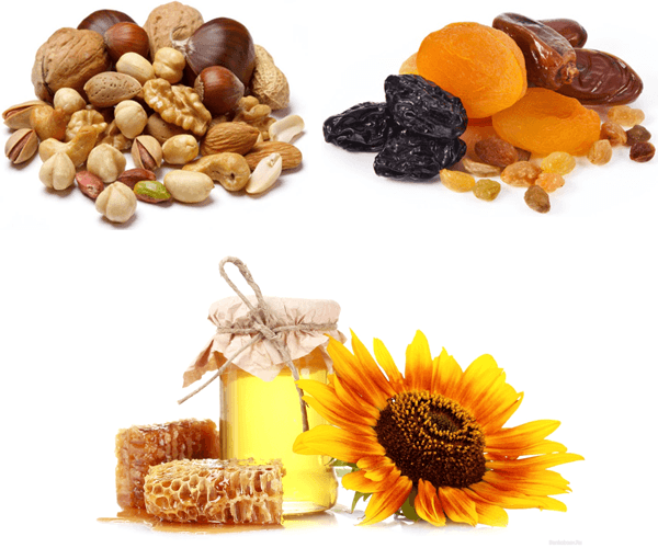 Nøtter, tørket frukt og honning tilhører gruppen av økt allergenicitet
