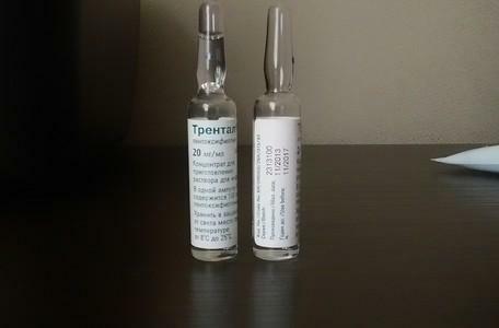 Ampoules of the drug Trental